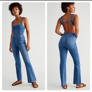 Free People Medium Wash CRVY 2nd Ave Denim Jumpsuit
